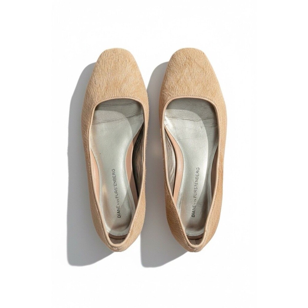 Diane von Furstenberg DVF Camel Calf Hair Ballet Flats Tan Sz 7.5 M Brazil
